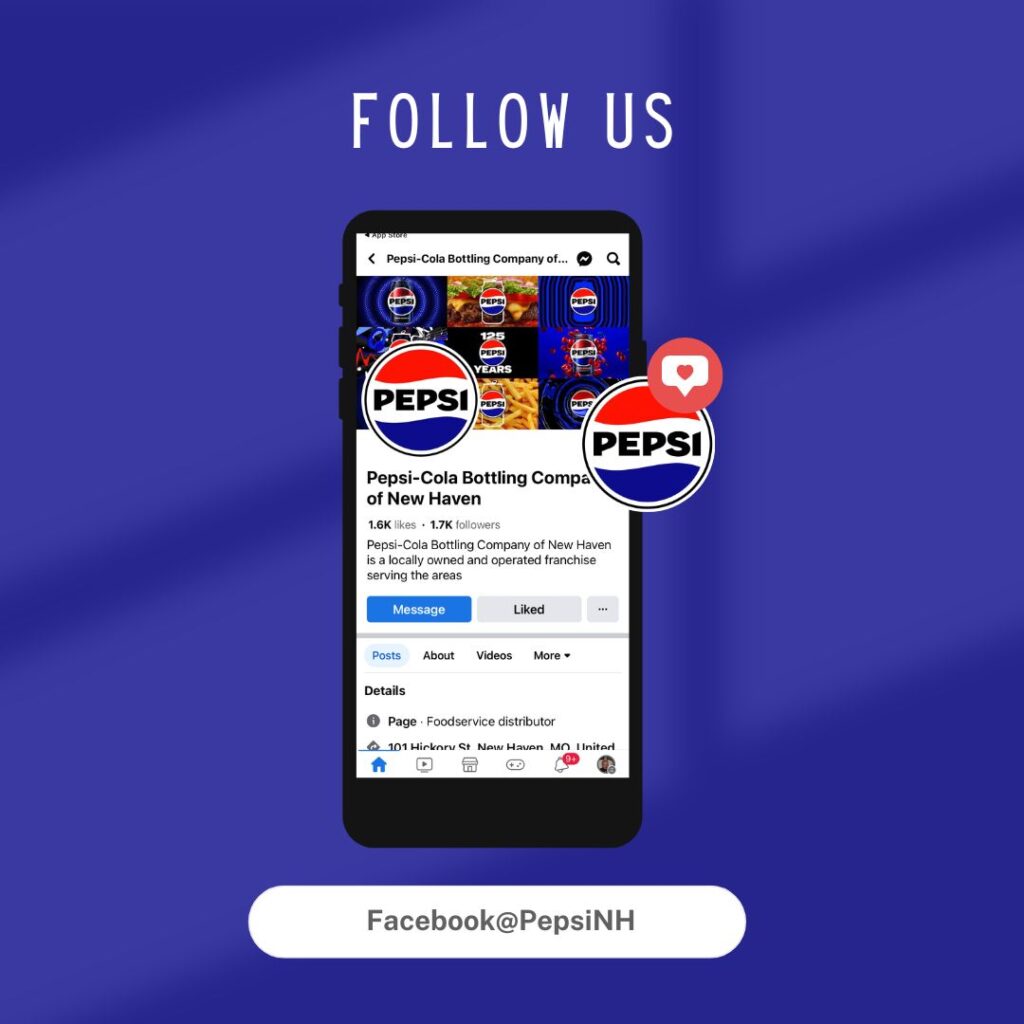 follow us on facebook Pepsi Cola Bottling company new haven